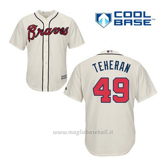 Maglia Baseball Uomo Atlanta Braves 49 Julio Teheran Crema Alterner Cool Base